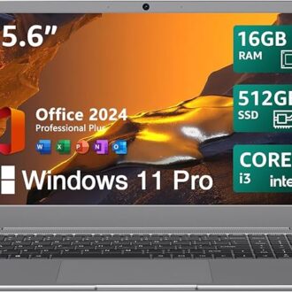 15.6" Windows 11 Laptop, Intel Core i3-5005U, 16GB RAM, 512GB SSD, FHD IPS Display, 2.4G/5G WiFi, BT5.0, RJ45, Webcam, Long Battery Life - for Work, Study, and Entertainment